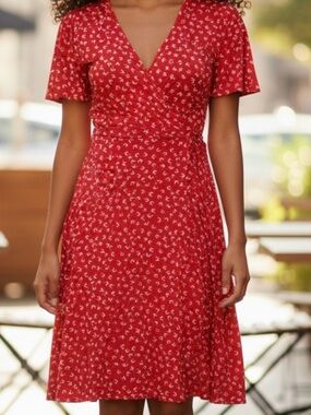 41 Hawthorn Red Floral Wrap Midi Dress